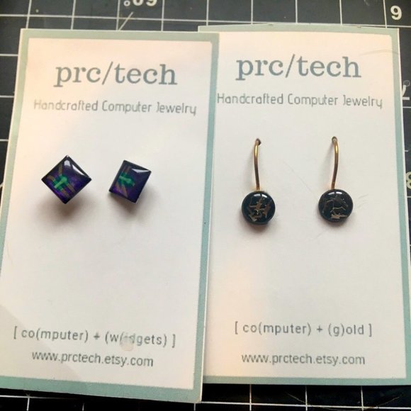 earrings Two pairs of Simple geometric upcycled handmade Canada computer parts - Picture 1 of 8